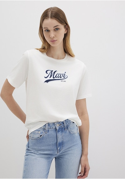 Mavi - Mavi Logo Baskılı Ekru Tişört 1613565-80194 Ekru