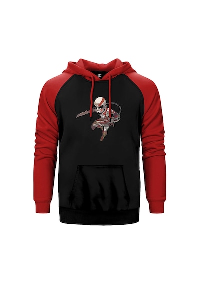 God Of War Kratos Cartoon Kırmızı Renk Reglan Kol Kapşonlu Sweatshirt Kırmızı