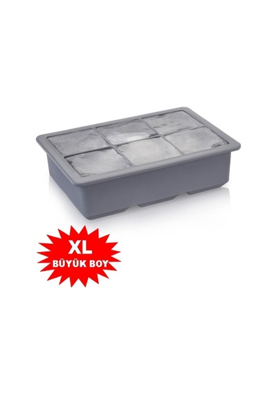 Gri Silikon 6'lı Kare Buz Kalıbı - 6 Bölmeli Buzluk 5cm Dev Buz Küpleri - Sunum Buz Küpü Silikon Diğer