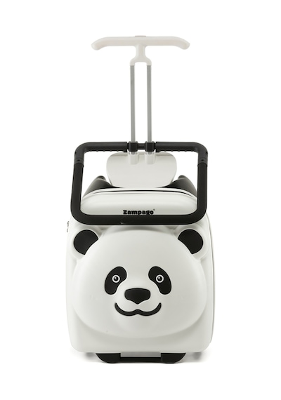 Zampago Panda Tasarımlı Oturulabilir Çocuk Valizi Düşme Engelleyici, Seyahat Tipi Bavul Beyaz