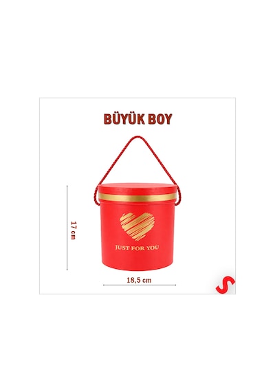 Just For You Silindir Hediye Kutusu 18,5 Cm Büyük Boy Kırmızı