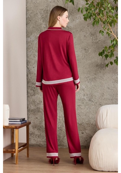 Pierre Cardin Bordoı Penye Kadın Pijama Takımı 2200 Ekru