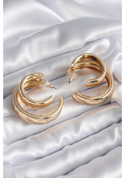 Pirinç Gold Renk Halka Model Kadın Küpe