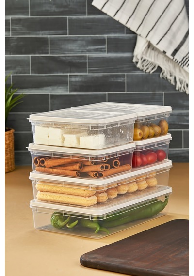 Multi Box 6 Parça 2 Farklı Boy Saklama Kabı Seti - Dondurucu & Mikrodalga Uyumlu Krem