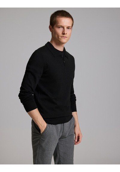 Pierre Cardin Siyah Slim Fit Fermuarlı Polo Yaka Basic Triko Kazak 50333917-vr046