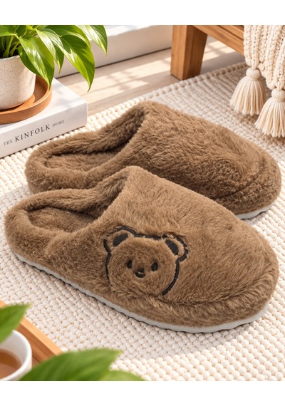Modafrato Fluffy Ayıcık Desenli Kadın Ev Terliği Kışlık Yünlü Terlik Ses Yapmayan İçi Yünlü Günlük Rahat Terlik Siyah - Taba Modafrato Fluffy Ayıcık Desenli Kadın Ev Terliği Kışlık Yünlü Terlik Ses Yapmayan İçi Yünlü Günlük Rahat Terlik Siyah - Taba