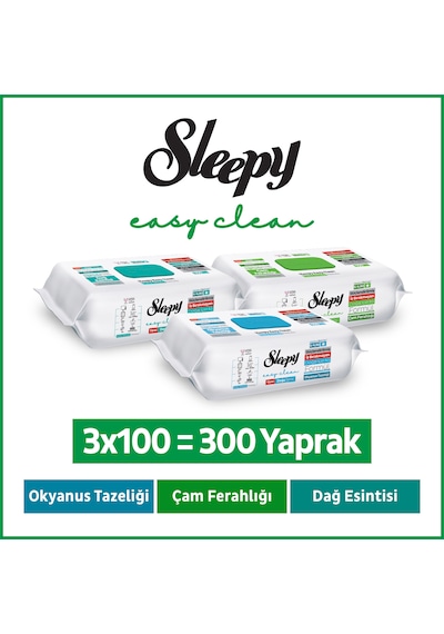 Sleepy Doğa Serisi Yüzey Temizlik Havlusu Mendili Çam+Okyanus+Dağ Esintisi 3x100 (300 Yaprak)