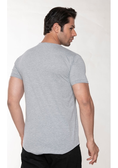 Black Horn Erkek Geniş Yaka %100 Pamuk Salaş T-shirt Gri