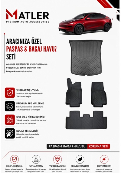 Tesla Model Y Juniper 2026 Model 4d Ekstra Havuzlu Paspas Ve Bagaj Havuzu Set
