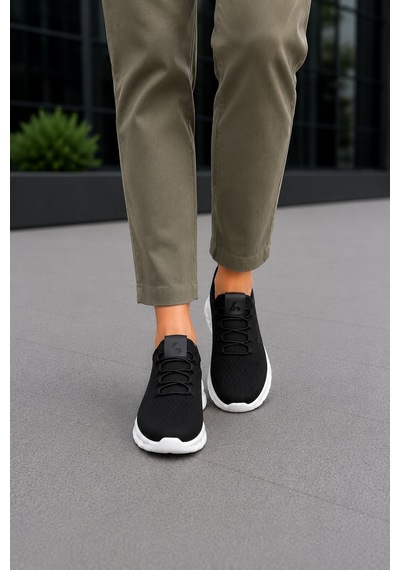 Homiro Unisex Triko Sneaker Hafif Taban Günlük Spor Ayakkabı SİYAH-BEYAZ