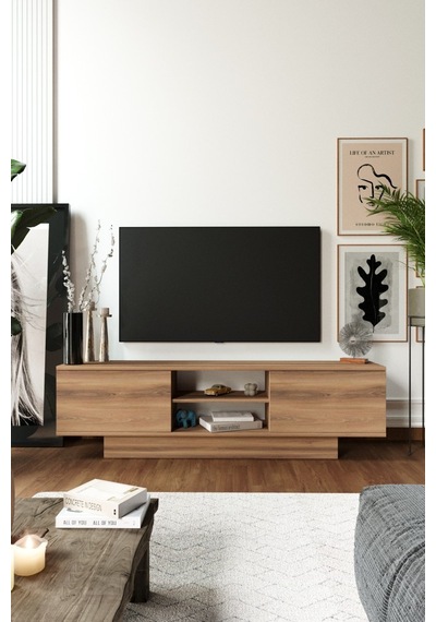 Verona Modern 2 Kapaklı Raflı Tv Ünitesi Tv Sehpası 180 Cm Ceviz
