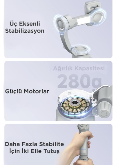 Tripod Gimbal Özellikli Çok Amaçlı Selfie Çubuğu M01 Gri