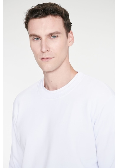 AC&Co / Altınyıldız Classics Erkek Beyaz Standart Fit Normal Kesim İçi Polarlı Bisiklet Yaka Sweatshirt Beyaz