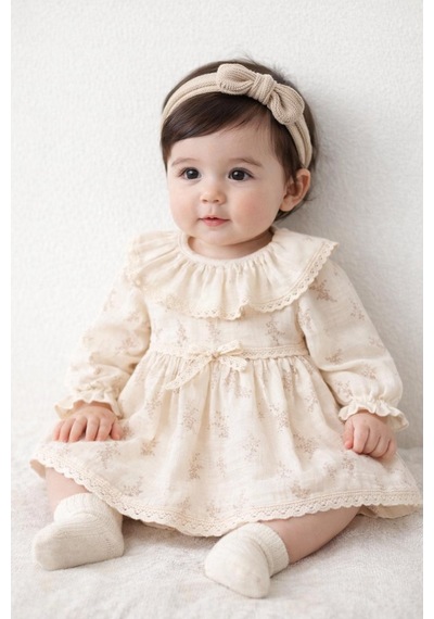 Andywawa Wondress Kız Bebek Fırfır Yakalı Müslin Elbise - Wondress - Bej - 24-ay - W1077-bej-24-ay Bej