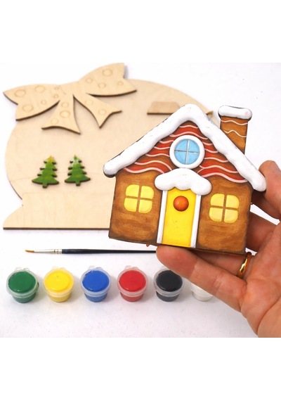 Yılbaşı Evi Kar Küresi Ahşap Boyama Etkinlik Seti Eğitici Çocuk Aktivite Fırça Akrilik Kreş Okul