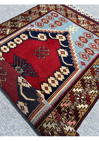 El Dokuma Yağcıbedir Halısı 85x140 Turkuazlı Kök Boya Yün Halı Turkuaz