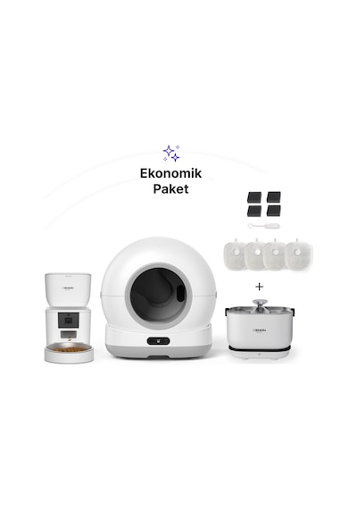 Xenon Smart Akıllı Otomatik Kameralı Kedi Tuvaleti Paslanmaz Çelik Kaseli 4lt Mama Kabı Akıllı Bataryalı Su Pınarı Ve Filtre 4'lü Pet Seti