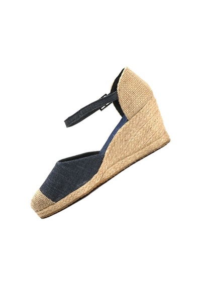 Star Tombis Gerçek Elişi Burnu Hasır Dolgu Topuk Kot Mavi Keten Hasır Espadril Handmade Koyu Mavi