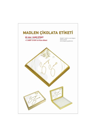 Madlen Çikolata Etiketi Kare 3,5x3,5 Cm 80 Adet Tabaka Şeklinde +