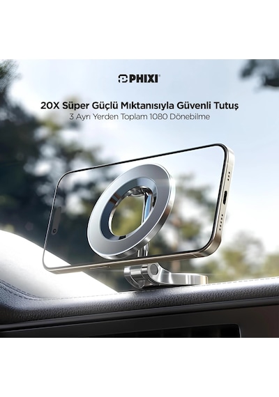 Phixi Force Ch20 1080 Ayarlanabilen Yapışkanlı Manyetik Magsafe Araç Tutucu - Telefon Tutucu