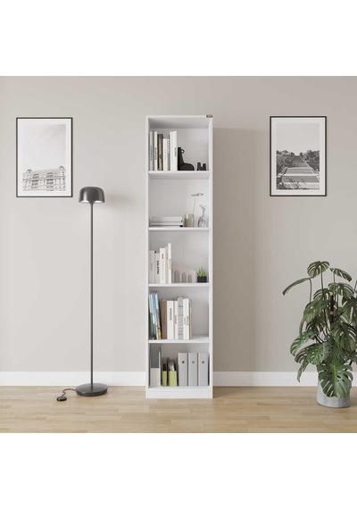 Modern 5 Raflı Kitaplık - Beyaz 43x182x26 Cm Beyaz