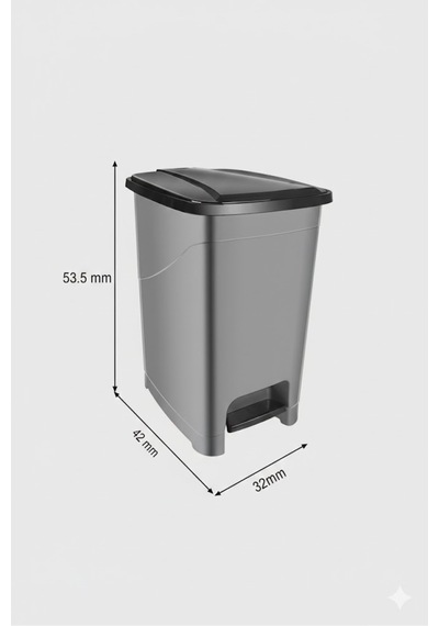 40 L Pedallı Gri/siyah İç Kovalı Slim Çöp Kovası - Mutfak Ve Banyo Uygun Gri - 836816396 Gri