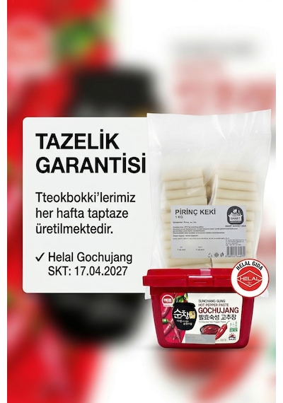 Tteokbokki Kore Pirinç Keki 1 Kg Ve Helal Gochujang 500 Gr Set