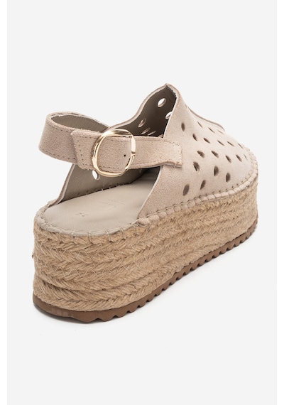Luvishoes Fraga Bej Süet Hakiki Deri Kadın Hasır Dolgu Taban Sandalet Bej