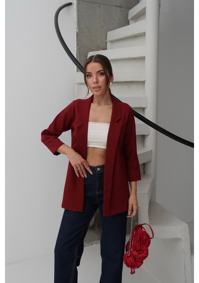 Paw Garage Kadın Atlas Kumaş Astarsız Blazer Ceket, Premium Kalite Bordo