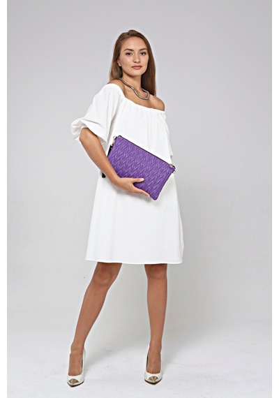 Morpelikan Mor Zikzak Clutch Kadın Portöy Çanta Mor