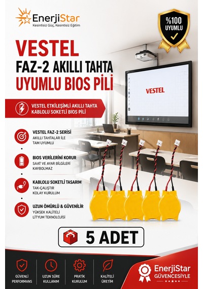 Vestel Etkileşimli Faz-2 Akıllı Tahta Cr2032 Kablolu Soketli Bios Pili 5 Adet