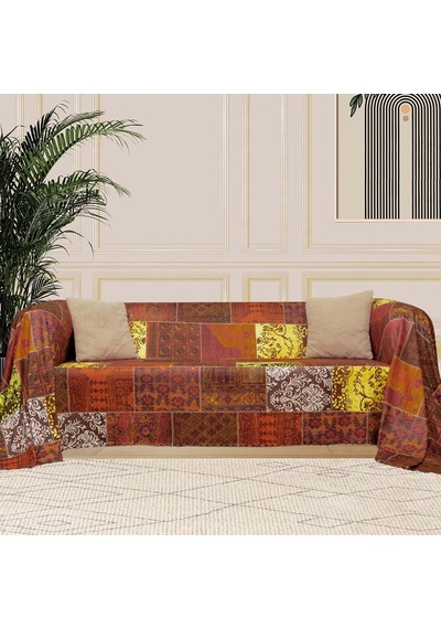 Softmicro Koltuk Örtüsü Çekyat Örtüsü Koltuk Şalı Etnik Desenli Boho Patchwork Kaymaz Kiremit 180x300 C Çok Renkli
