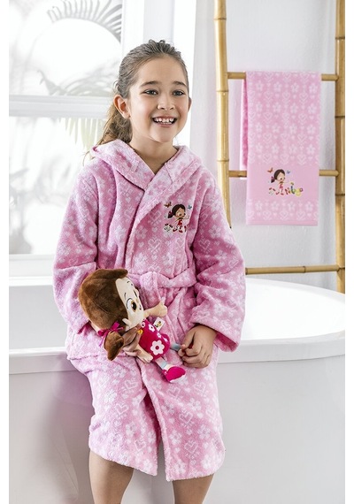 Özdilek Niloya Heart Lisanslı Kız Havlu Bornoz Set Pembe 5/6 Yaş Pembe