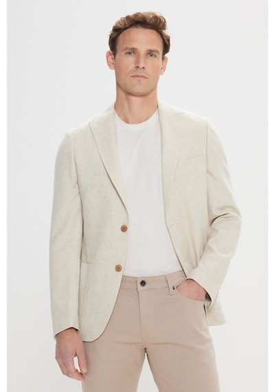 Ac&co Erkek Bej Slim Fit Dar Kesim Kırlangıç Yaka Casual Blazer Ceket