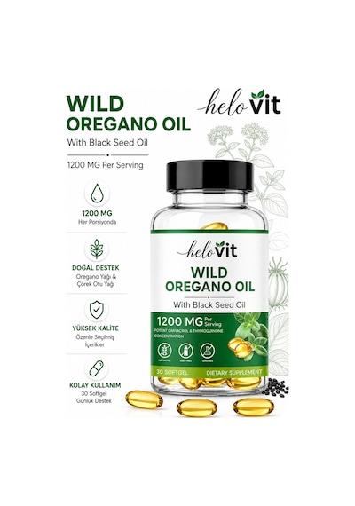 Helovit Wild Oregano Oil 1200 Mg Çörek Otu Yağı İçeren Doğal Vücut Direnci Desteği 30 Softjel