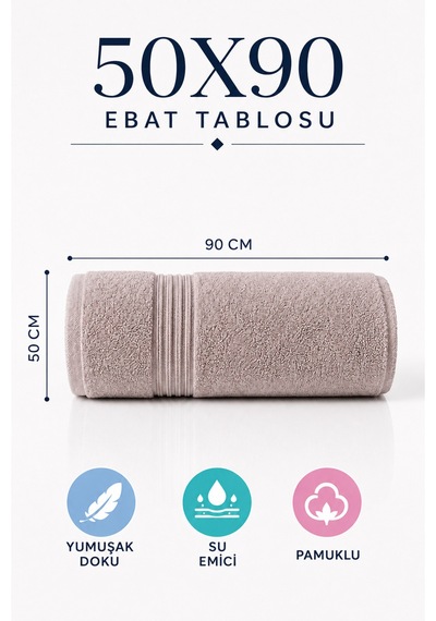 50x90 Pamuklu El Yüz Havlusu Yumuşak Dokulu Yüksek Su Emici Banyo Havlusu Dekoratif Bordürlü Günlük Kullanım Taş