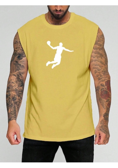 Basketbol Karakter Baskılı Kolsuz Tişört Sari