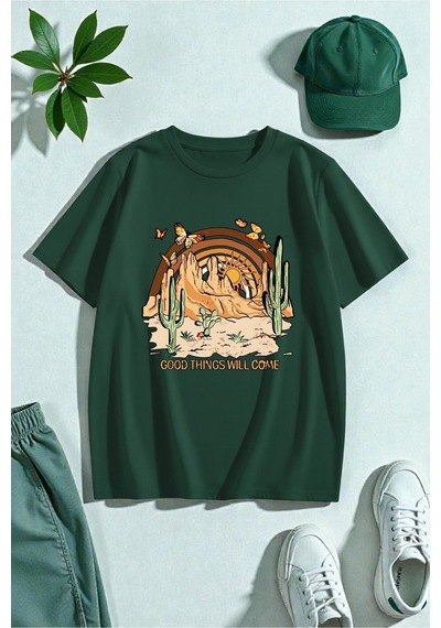 Uyguntarz Unisexgood Things Will Come Baskılı Tasarım Tshirt Yeşil