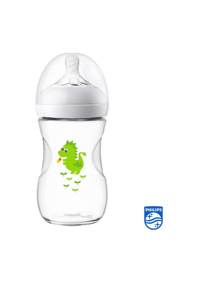 Avent Natural Flasche Scf070/24, 260 Ml, Naturnahes Trinkverhalten, Anti-kolik-system, Design Drache, 1er Pack Çok Renkli