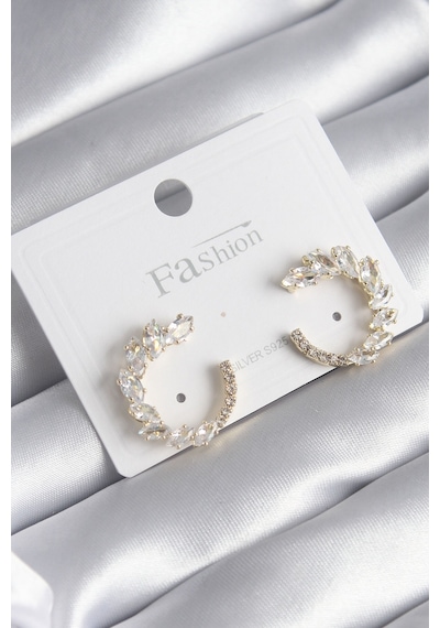 Pirinç Gold Renk Zirkon Taşlı Kadın Küpe Çelik 47113606