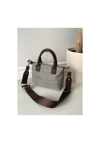 Nura Collection Kahverengi-gri Hasır Kadın Mini Mektup Model El Ve Omuz Çantası Kahverengi - 851608308 Kahverengi