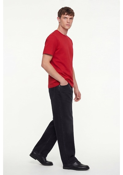 Sabri Özel Erkek Kırmızı Normal Kesim Regular FitPamuk Dokuma Bisiklet Yaka Basic T-shirt