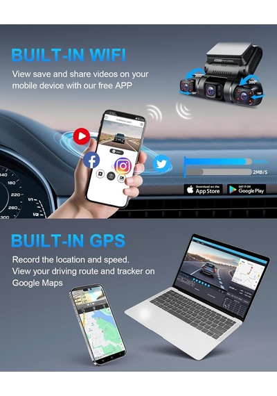 Pruveeo Dash Cam, 4 Kanallı Kamera Fhd 1080px4, Ön, Sol, Sağ Ve Arka, Ön Ve Arka İç, Dahili Gps Wifi, 256 Gb Max,