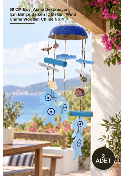2 Adet Ahşap Rüzgar Çanı 50 Cm Boy, Asma Dekorasyon İçin Bahçe Balkon İç Mekan, Wind Chime Wooden Chime No:4 Sarı