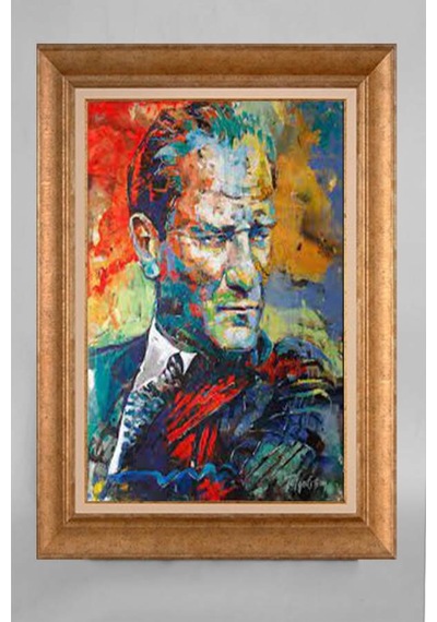 Altın Varaklı Çerçeveli Paspartulu Atatürk Tablo E365