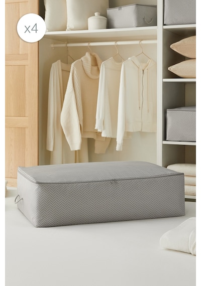 Ocean Home Textile 4'lü Mega Boy Gri Balıksırtı Baza Altı Hurç Set 74 X 46 X 22 Cm Gri