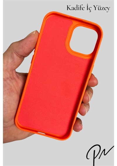 Iphone 13 - 14 Uyumlu Kılıf Logolu Lansman Soft Yumuşak Içi Kadife Silikon Kapak Turuncu
