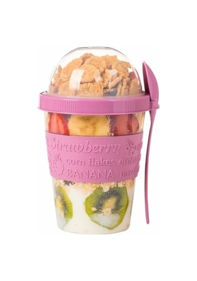 Renkli Take And Go Kaşıklı Hazneli Meyveli Yoğurt Kabı Piknik Iş Atıştırmalık Diyet Müsli Granola Süt Bardağı Gece Mavisi Bakır