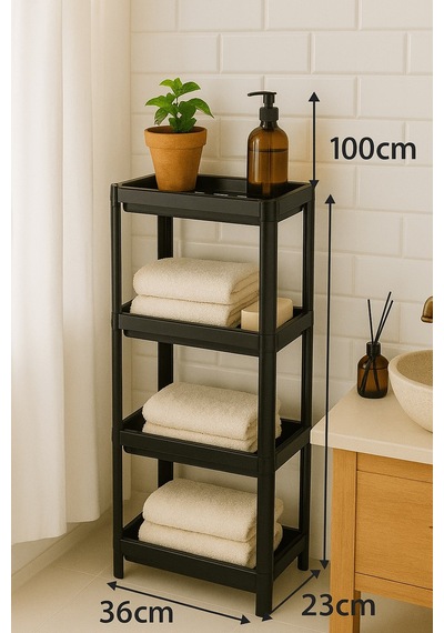 Flex Elite Pro 4 Katlı Mat Siyah Çok Amaçlı Raf Ünitesi Banyo Ve Mutfak Düzenleyici Raf & Organizer - S-82.1 Siyah