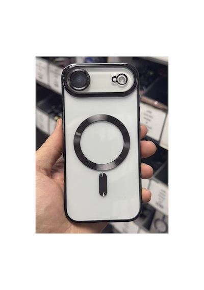Fibaks iPhone 17 Air Uyumlu Kılıf Kamera Lens Korumalı Magsafe Şarj Kilifi Şeffaf Renkli Yumuşak Kapak Siyah